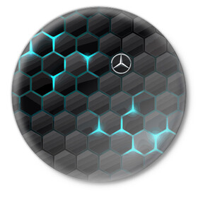 Значок с принтом Mercedes-Benz в Кировске,  металл | круглая форма, металлическая застежка в виде булавки | cell | germany | mercedes benz | pattern | prestige | германия | мерседес | престиж | соты | узор