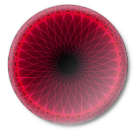 Значок с принтом Неоновый туннель в Кировске,  металл | круглая форма, металлическая застежка в виде булавки | красный | линии | неон | туннель | чёрный