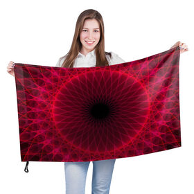 Флаг 3D с принтом Неоновый туннель в Кировске, 100% полиэстер | плотность ткани — 95 г/м2, размер — 67 х 109 см. Принт наносится с одной стороны | красный | линии | неон | туннель | чёрный