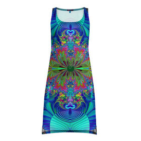 Платье-майка 3D с принтом Неоновый закат в Кировске, 100% полиэстер | полуприлегающий силуэт, широкие бретели, круглый вырез горловины, удлиненный подол сзади. | бирюзовый | зеленый | красный | неон | розовый | синий | яркие цвета