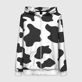 Женская толстовка 3D на молнии с принтом COW PRINT в Кировске, 100% полиэстер | длина до линии бедра, манжеты и пояс оформлены мягкой тканевой резинкой, двухслойный капюшон со шнурком для регулировки, спереди молния, по бокам два кармана | animals | cow | cow print | корова | коровий принт