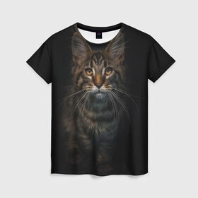 Женская футболка 3D с принтом Кот усатый в Кировске, 100% полиэфир ( синтетическое хлопкоподобное полотно) | прямой крой, круглый вырез горловины, длина до линии бедер | cat | кот | котёнок | котик | кошка | мейн кун | полосатый | пушистый | усатый