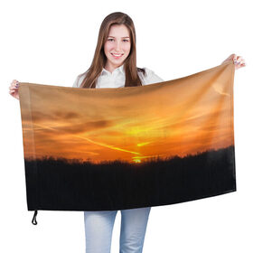 Флаг 3D с принтом Закат в Кировске, 100% полиэстер | плотность ткани — 95 г/м2, размер — 67 х 109 см. Принт наносится с одной стороны | закат | лес | небо | оранжевый | природа | солнце | черный и оранжевый
