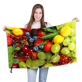 Флаг 3D с принтом Фруктовый рай в Кировске, 100% полиэстер | плотность ткани — 95 г/м2, размер — 67 х 109 см. Принт наносится с одной стороны | виноград | ежевика | клубника | лимон | смородина