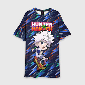 Детское платье 3D с принтом Киллуа Hunter x Hunter в Кировске, 100% полиэстер | прямой силуэт, чуть расширенный к низу. Круглая горловина, на рукавах — воланы | Тематика изображения на принте: anime | hunter | hunter x hunter | killua | zoldyck | аниме | зодиак | охотник | охотники