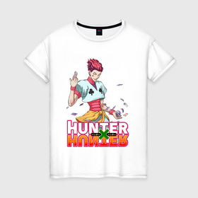 Женская футболка хлопок с принтом Хисока Hunter x Hunter в Кировске, 100% хлопок | прямой крой, круглый вырез горловины, длина до линии бедер, слегка спущенное плечо | anime | hunter | hunter x hunter | zoldyck | аниме | зодиак | охотник | охотники | хисока