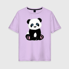 Женская футболка хлопок Oversize с принтом Милая пандочка в Кировске, 100% хлопок | свободный крой, круглый ворот, спущенный рукав, длина до линии бедер
 | маленькая панда | милая панда | милая пандочка | мультяшная панда | мультяшная пандочка | панда | панда арт | панда милашка | панда мульт | панда нарисована | панда рисунок | пандочка