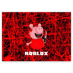 Поздравительная открытка с принтом Roblox piggy/Свинка Пигги. в Кировске, 100% бумага | плотность бумаги 280 г/м2, матовая, на обратной стороне линовка и место для марки
 | game | gamer | logo | minecraft | piggi | roblox | simulator | игра | конструктор | лого | пигги | свинья | симулятор | строительство | фигура