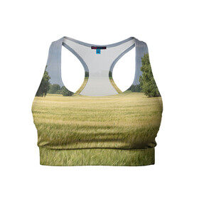 Женский спортивный топ 3D с принтом Пшеничное поле в Кировске, 82% полиэстер, 18% спандекс Ткань безопасна для здоровья, позволяет коже дышать, не мнется и не растягивается |  | деревья | колоски | поле | природа | пшеница | растения