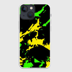 Чехол для iPhone 13 mini с принтом Желто зеленый в Кировске,  |  | casual | neon | pattern | абстрактный | брызги | граффити | грязь | зелень | камуфляж | кислотный | краска | красочный | мазки | маскировка | милитари | неоновый | отпечаток | пятна | пятнистый | разноцветный