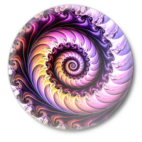 Значок с принтом Спираль улитки в Кировске,  металл | круглая форма, металлическая застежка в виде булавки | Тематика изображения на принте: волна | волны | желтый | раковина улитки | розовый | синий | спираль | улитка | фиолетовый