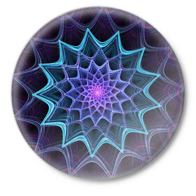 Значок с принтом Неоновый цветок в Кировске,  металл | круглая форма, металлическая застежка в виде булавки | бирюзовый | геометрическая фигура | неон | оранжевый | синий | фиолетовый | цветок