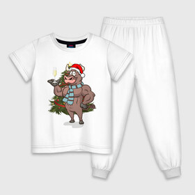 Детская пижама хлопок с принтом Новогодний Бык в Кировске, 100% хлопок |  брюки и футболка прямого кроя, без карманов, на брюках мягкая резинка на поясе и по низу штанин
 | Тематика изображения на принте: 