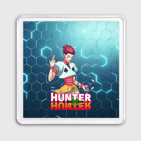 Магнит 55*55 с принтом Хисока Hunter x Hunter в Кировске, Пластик | Размер: 65*65 мм; Размер печати: 55*55 мм | Тематика изображения на принте: anime | hunter | hunter x hunter | zoldyck | аниме | зодиак | охотник | охотники | хисока