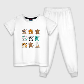 Детская пижама хлопок с принтом DAB & ANIMALS в Кировске, 100% хлопок |  брюки и футболка прямого кроя, без карманов, на брюках мягкая резинка на поясе и по низу штанин
 | Тематика изображения на принте: animals | cat | dab | dog | fox | дэб | единорог | единорог дэб | животные | инопланетянин | конь | кот дэб | кошка | ленивец | лиса | лиса дэб | лошадь | медведь | медведь дэб | панда | панда дэб | собака | собака дэб
