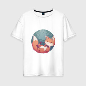 Женская футболка хлопок Oversize с принтом Отдыхающий лисёнок в Кировске, 100% хлопок | свободный крой, круглый ворот, спущенный рукав, длина до линии бедер
 | арт | лес | лис | лисёнок | отдых | отдыхает | рисунок | спит