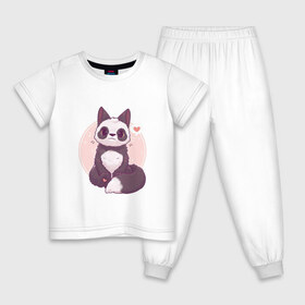 Детская пижама хлопок с принтом Лисья панда в Кировске, 100% хлопок |  брюки и футболка прямого кроя, без карманов, на брюках мягкая резинка на поясе и по низу штанин
 | арт | белый | лиса | любовь | мило | милота | мимишка | панда | рисунок | сердце | чёрно белый | чёрный