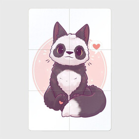 Магнитный плакат 2Х3 с принтом Лисья панда в Кировске, Полимерный материал с магнитным слоем | 6 деталей размером 9*9 см | арт | белый | лиса | любовь | мило | милота | мимишка | панда | рисунок | сердце | чёрно белый | чёрный