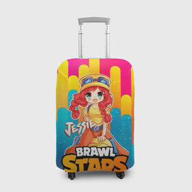 Чехол для чемодана 3D с принтом Jessie Brawl Stars anime style в Кировске, 86% полиэфир, 14% спандекс | двустороннее нанесение принта, прорези для ручек и колес | brawl | brawl stars | brawlstars | brawl_stars | jessie | аниме | бравл | бравлстарс | джеси | джесси | джэси | джэсси