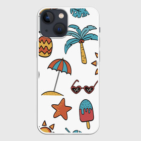 Чехол для iPhone 13 mini с принтом Отпуск в Кировске,  |  | summer | ананас | ананасы | гаваи | гавайская | звезда | звёзды | зонт | лето | мороженное | отдых | отпуск | очки | пальма | пальмы | пляж | солнце | туризм | туристическая