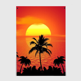 Постер с принтом Пальмы на фоне моря в Кировске, 100% бумага
 | бумага, плотность 150 мг. Матовая, но за счет высокого коэффициента гладкости имеет небольшой блеск и дает на свету блики, но в отличии от глянцевой бумаги не покрыта лаком | summer | восход | гаваи | гавайская | закат | лето | море | океан | отдых | отпуск | пальма | пальмы | солнце | туризм | туристическая