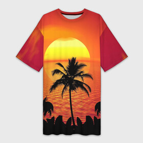 Платье-футболка 3D с принтом Пальмы на фоне моря в Кировске,  |  | Тематика изображения на принте: summer | восход | гаваи | гавайская | закат | лето | море | океан | отдых | отпуск | пальма | пальмы | солнце | туризм | туристическая