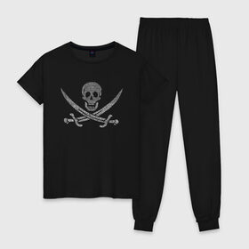 Женская пижама хлопок с принтом Pirate в Кировске, 100% хлопок | брюки и футболка прямого кроя, без карманов, на брюках мягкая резинка на поясе и по низу штанин | веселый роджер | пират | пиратский флаг | пираты карибского моря | флаг | череп
