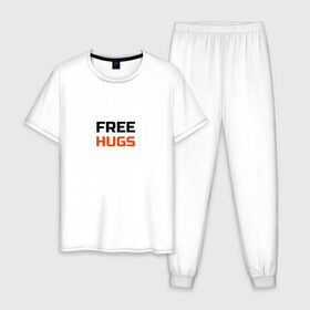 Мужская пижама хлопок с принтом free,hugs,бесплатные,обнимашки в Кировске, 100% хлопок | брюки и футболка прямого кроя, без карманов, на брюках мягкая резинка на поясе и по низу штанин
 | 