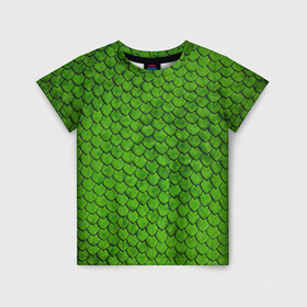 Детская футболка 3D с принтом зелёная чешуя  в Кировске, 100% гипоаллергенный полиэфир | прямой крой, круглый вырез горловины, длина до линии бедер, чуть спущенное плечо, ткань немного тянется | чешуя | чешуя ящерицы