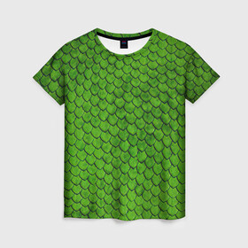 Женская футболка 3D с принтом зелёная чешуя  в Кировске, 100% полиэфир ( синтетическое хлопкоподобное полотно) | прямой крой, круглый вырез горловины, длина до линии бедер | чешуя | чешуя ящерицы