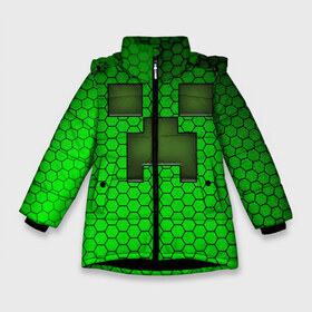 Зимняя куртка для девочек 3D с принтом Крипер из игры Minecraft в Кировске, ткань верха — 100% полиэстер; подклад — 100% полиэстер, утеплитель — 100% полиэстер. | длина ниже бедра, удлиненная спинка, воротник стойка и отстегивающийся капюшон. Есть боковые карманы с листочкой на кнопках, утяжки по низу изделия и внутренний карман на молнии. 

Предусмотрены светоотражающий принт на спинке, радужный светоотражающий элемент на пуллере молнии и на резинке для утяжки. | mine | minecraft | зелёный крипер | игра | крипер | лицо крипера | майн | майнкрафт | моб из игры | мордочка крипера