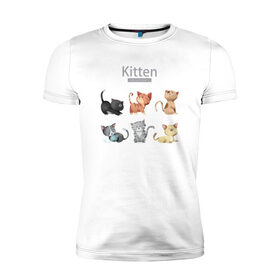 Мужская футболка хлопок Slim с принтом Милые котята в Кировске, 92% хлопок, 8% лайкра | приталенный силуэт, круглый вырез ворота, длина до линии бедра, короткий рукав | белый котенок | кот | котенок | коты | котята | кошечка | кошка | кошки | милые котята | милый котенок | няшки