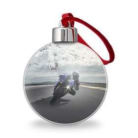Ёлочный шар с принтом Yamaha в Кировске, Пластик | Диаметр: 77 мм | clouds | helmet | motorcycle | racer | road | route | sky | speed | yamaha | гонщик | дорога | мотоцикл | небо | облака | скорость | трасса | шлем