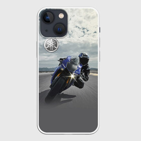 Чехол для iPhone 13 mini с принтом Yamaha в Кировске,  |  | clouds | helmet | motorcycle | racer | road | route | sky | speed | yamaha | гонщик | дорога | мотоцикл | небо | облака | скорость | трасса | шлем