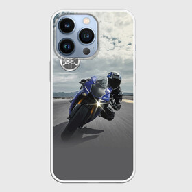 Чехол для iPhone 13 Pro с принтом Yamaha в Кировске,  |  | clouds | helmet | motorcycle | racer | road | route | sky | speed | yamaha | гонщик | дорога | мотоцикл | небо | облака | скорость | трасса | шлем