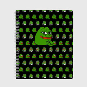 Тетрадь с принтом Frog Pepe в Кировске, 100% бумага | 48 листов, плотность листов — 60 г/м2, плотность картонной обложки — 250 г/м2. Листы скреплены сбоку удобной пружинной спиралью. Уголки страниц и обложки скругленные. Цвет линий — светло-серый
 | Тематика изображения на принте: meme | жаба | звук | лягушка | майнкрафт | мем | пепа | пепе | скин