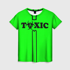 Женская футболка 3D с принтом toxic в Кировске, 100% полиэфир ( синтетическое хлопкоподобное полотно) | прямой крой, круглый вырез горловины, длина до линии бедер | Тематика изображения на принте: toxic | противогаз | токсик | токсичный | ядовитый