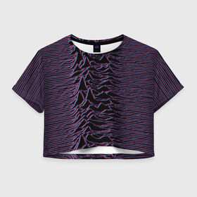 Женская футболка Crop-top 3D с принтом Joy Division Glitch в Кировске, 100% полиэстер | круглая горловина, длина футболки до линии талии, рукава с отворотами | glitch | ian curtis | joy division | rock | unknown pleasures | глюк | иэн кёртис | рок