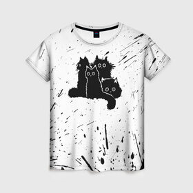 Женская футболка 3D с принтом Черные котейки в Кировске, 100% полиэфир ( синтетическое хлопкоподобное полотно) | прямой крой, круглый вырез горловины, длина до линии бедер | baby | cat | cute | kitty | аниме | анимешные | брызги красок | глаза | детям | животные | зверек | кавайный | киска | кот | котята | кошак | кошечка | кошка | малыши | милые | мордочка | няшные | прикольные