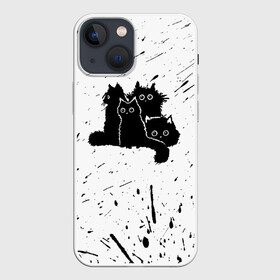 Чехол для iPhone 13 mini с принтом Черные котейки в Кировске,  |  | baby | cat | cute | kitty | аниме | анимешные | брызги красок | глаза | детям | животные | зверек | кавайный | киска | кот | котята | кошак | кошечка | кошка | малыши | милые | мордочка | няшные | прикольные