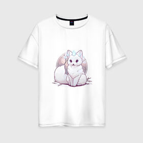 Женская футболка хлопок Oversize с принтом Белый лис в Кировске, 100% хлопок | свободный крой, круглый ворот, спущенный рукав, длина до линии бедер
 | 