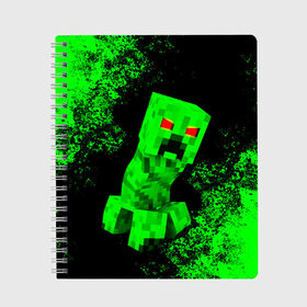 Тетрадь с принтом MINECRAFT CREEPER в Кировске, 100% бумага | 48 листов, плотность листов — 60 г/м2, плотность картонной обложки — 250 г/м2. Листы скреплены сбоку удобной пружинной спиралью. Уголки страниц и обложки скругленные. Цвет линий — светло-серый
 | Тематика изображения на принте: creeper | game | minecraft | блоки | игра | квадраты | компьютерная | крипер | криппер | майнкрафт | огонь