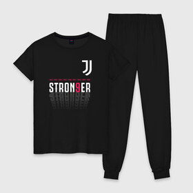 Женская пижама хлопок с принтом Juventus Stronger (2021) в Кировске, 100% хлопок | брюки и футболка прямого кроя, без карманов, на брюках мягкая резинка на поясе и по низу штанин | 0x000000123 | juve | juventus | ronaldo | юве | ювентус