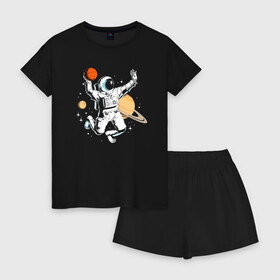 Женская пижама с шортиками хлопок с принтом Space bascetball в Кировске, 100% хлопок | футболка прямого кроя, шорты свободные с широкой мягкой резинкой | ball | bascetball | cosmonaut | cosmos | gloves | moon | saturn | space | spacesuit | star | баскетбол | звезда | космонавт | луна | мяч | перчатки | пространство | сатурн | скафандр