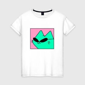 Женская футболка хлопок с принтом Кот в очках в Кировске, 100% хлопок | прямой крой, круглый вырез горловины, длина до линии бедер, слегка спущенное плечо | иллюстрация | кот | мем | мемы | рисунок | смешно | современно