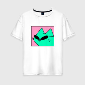 Женская футболка хлопок Oversize с принтом Кот в очках в Кировске, 100% хлопок | свободный крой, круглый ворот, спущенный рукав, длина до линии бедер
 | иллюстрация | кот | мем | мемы | рисунок | смешно | современно