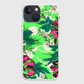 Чехол для iPhone 13 mini с принтом Цветы в неоне в Кировске,  |  | неон | тропики | цветочный принт | цветы