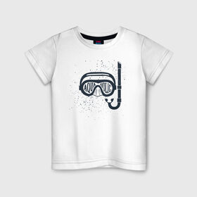 Детская футболка хлопок с принтом Aquaholic в Кировске, 100% хлопок | круглый вырез горловины, полуприлегающий силуэт, длина до линии бедер | аквалангист | водолаз | дайвер | дайвинг | маска с трубкой | море | океан | плавание | пловец | погружение | под водой | подводное плавание