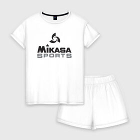 Женская пижама с шортиками хлопок с принтом MIKASA SPORTS в Кировске, 100% хлопок | футболка прямого кроя, шорты свободные с широкой мягкой резинкой | beach | mikasa | voleybal | volleyball | волебол | волейбол | волейболист | волейболистка | воллейбол | микаса | пляжный