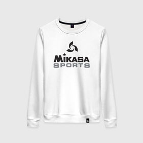 Женский свитшот хлопок с принтом MIKASA SPORTS в Кировске, 100% хлопок | прямой крой, круглый вырез, на манжетах и по низу широкая трикотажная резинка  | beach | mikasa | voleybal | volleyball | волебол | волейбол | волейболист | волейболистка | воллейбол | микаса | пляжный